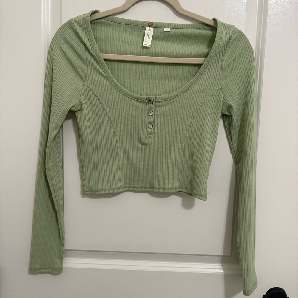 Pacsun- LA Hearts- Green Ribbed Long Sleeve Top